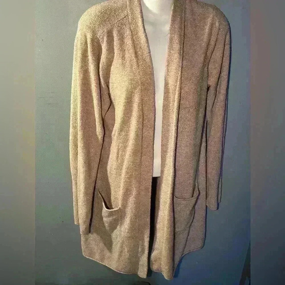Barefoot Dreams Cozy Chic Lite Tan Ling Cardigan Sweater, Size Large - Picture 1 of 8